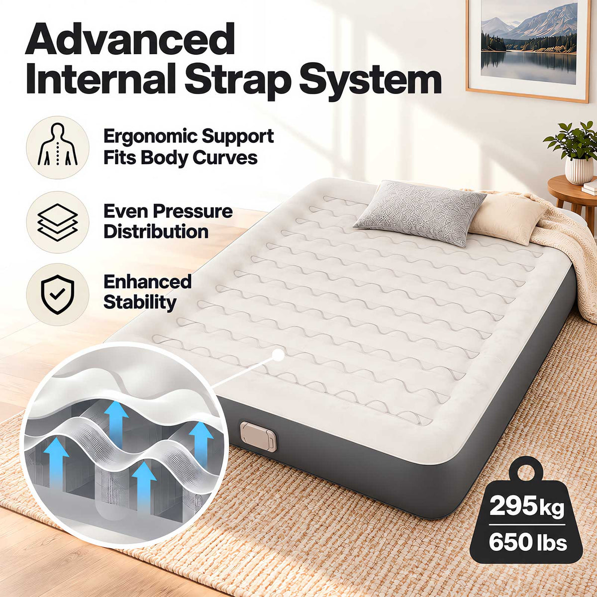 Lavio Inflatable Mattress TPU Airbed Rechargeable Pump Double Camp Bed Grey