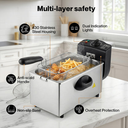 Spector Deep Fat Fryer 3L Chip Pan Basket Stainless Steel Adjustable Temp 2000W
