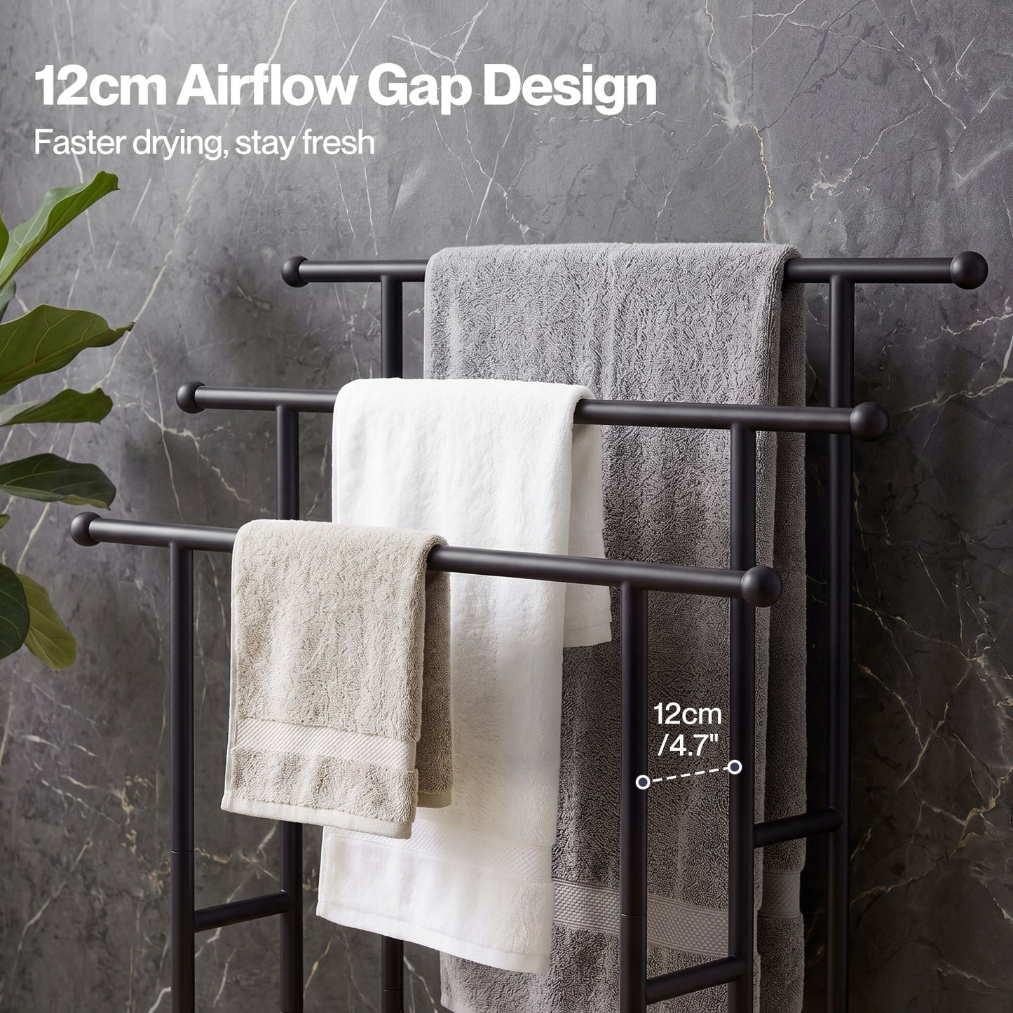 Levede Towel Rail Metal Rack With Basket 3-Tier Storage Anti-Slip Foot Black
