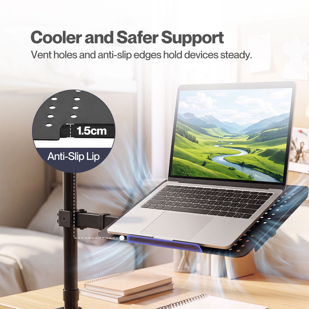 Levede Laptop Desk For  Adjustable Riser With Rotatable Monitor Mount Black