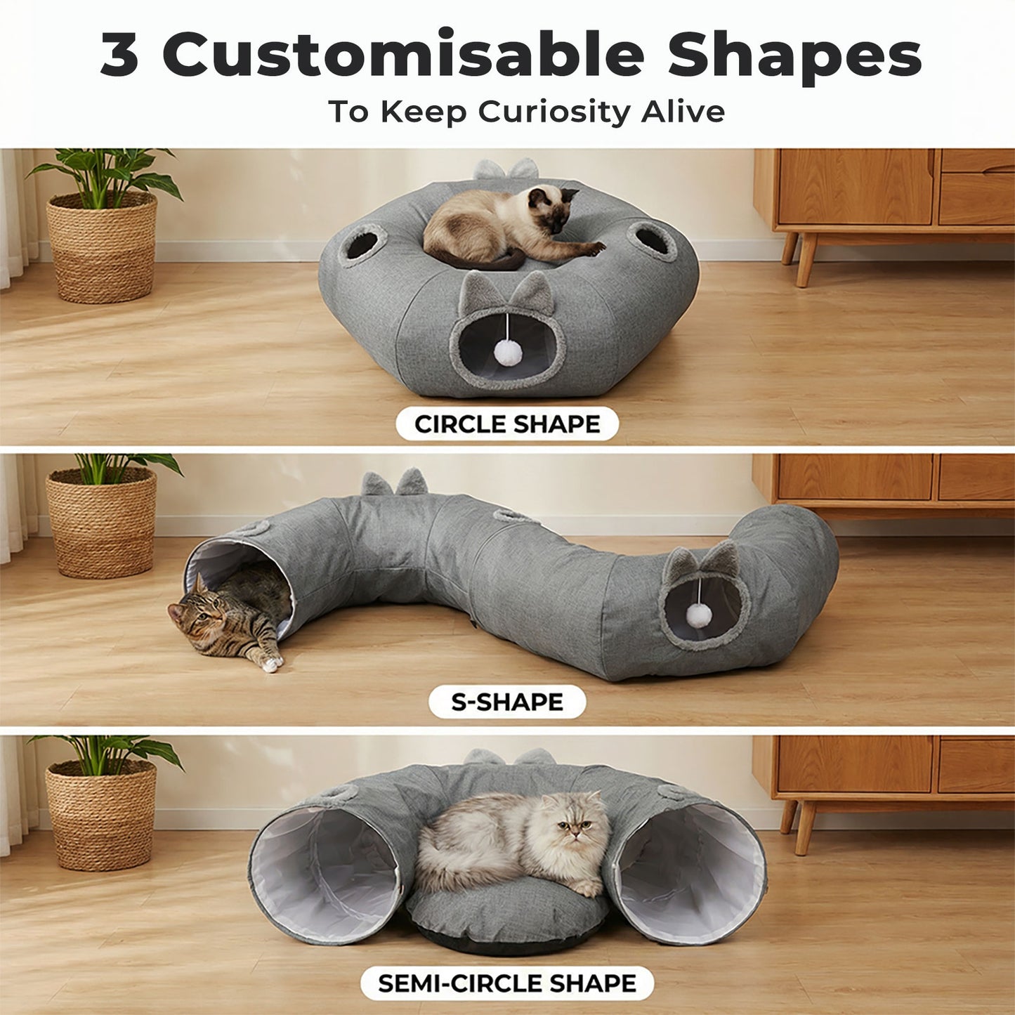 Skylos Foldable Cat Tunnel Bed Interactive Donut Toy for Indoor Cats Kittens