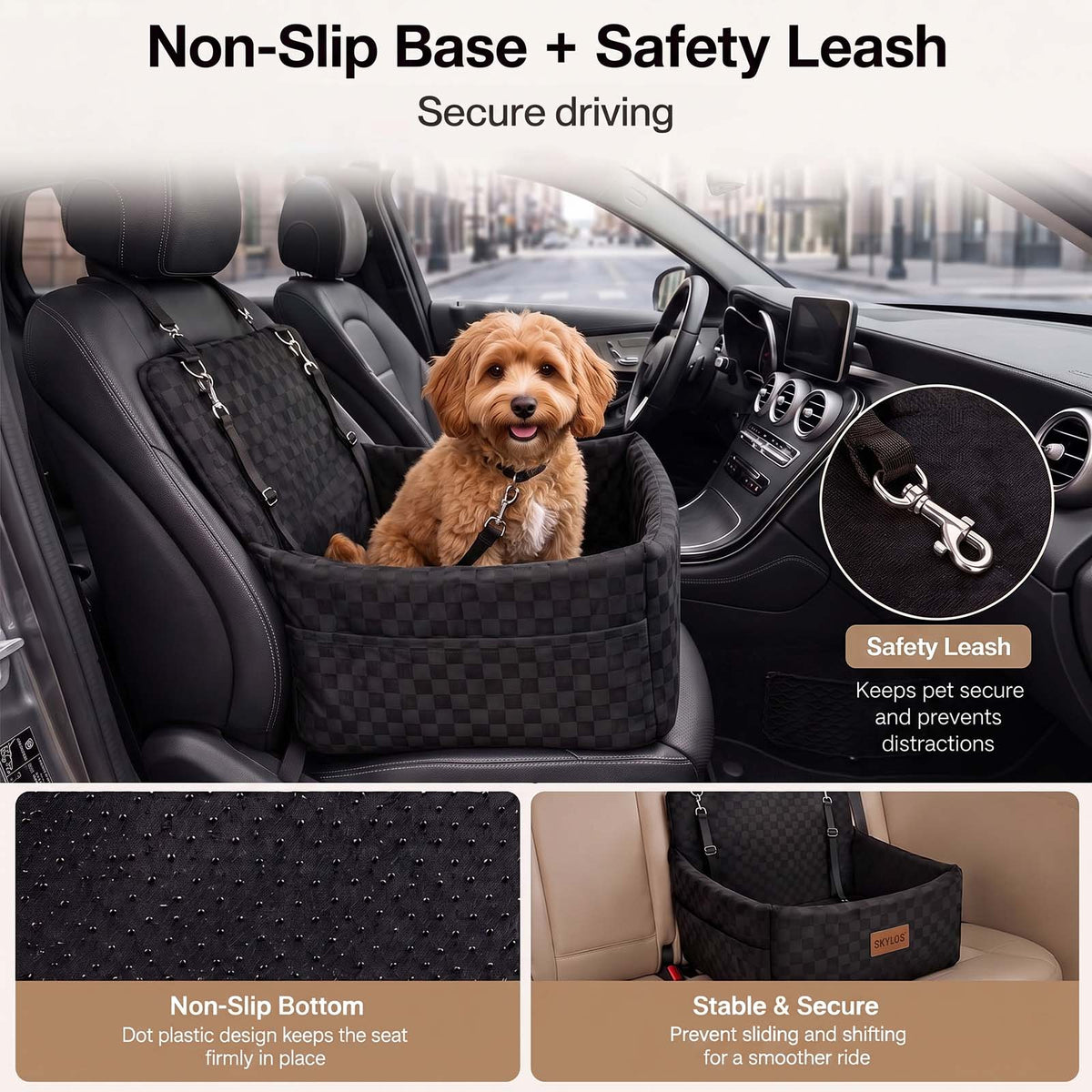 Skylos Large Dog Car Seat Booster Dual-Sided Plush Cool Bed Washable