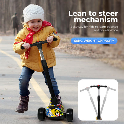 Dekko Foldable Kids Scooter Adjustable Height Flashing LED Music Multi-colour