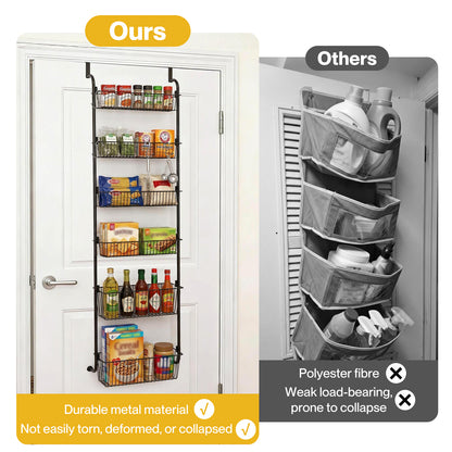 TOQUE Over Door Pantry Organiser 6 Tier Kitchen Hanging Storage Rack Black Metal