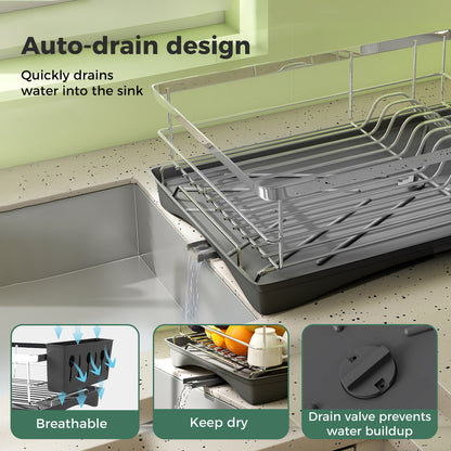 Toque Stainless Steel Dish Drainer Drying Rack Plate Cutlery Holder Drip Tray