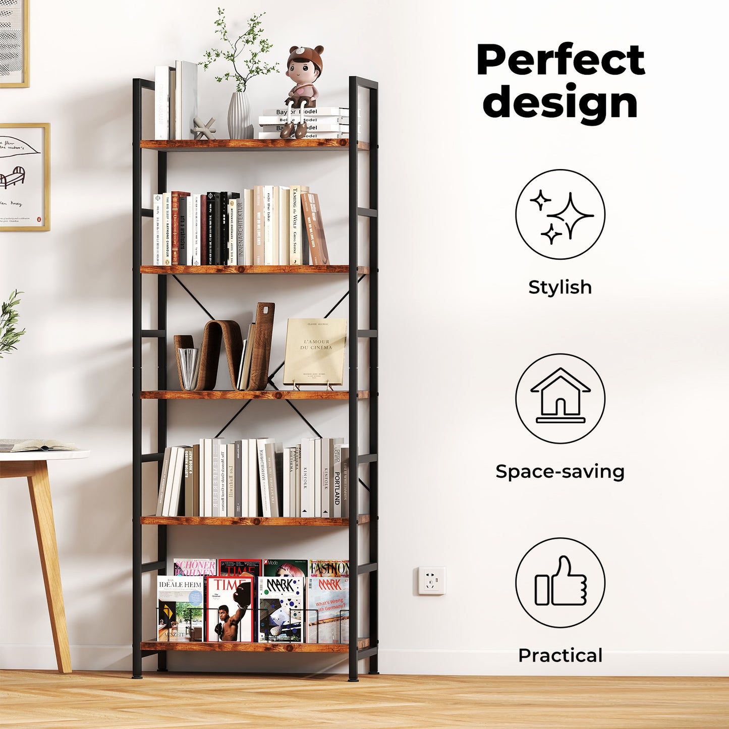 Levede Ladder Shelf Bookcase 5 Tier Bookshelf Display Cabinet Steel Heavy Duty