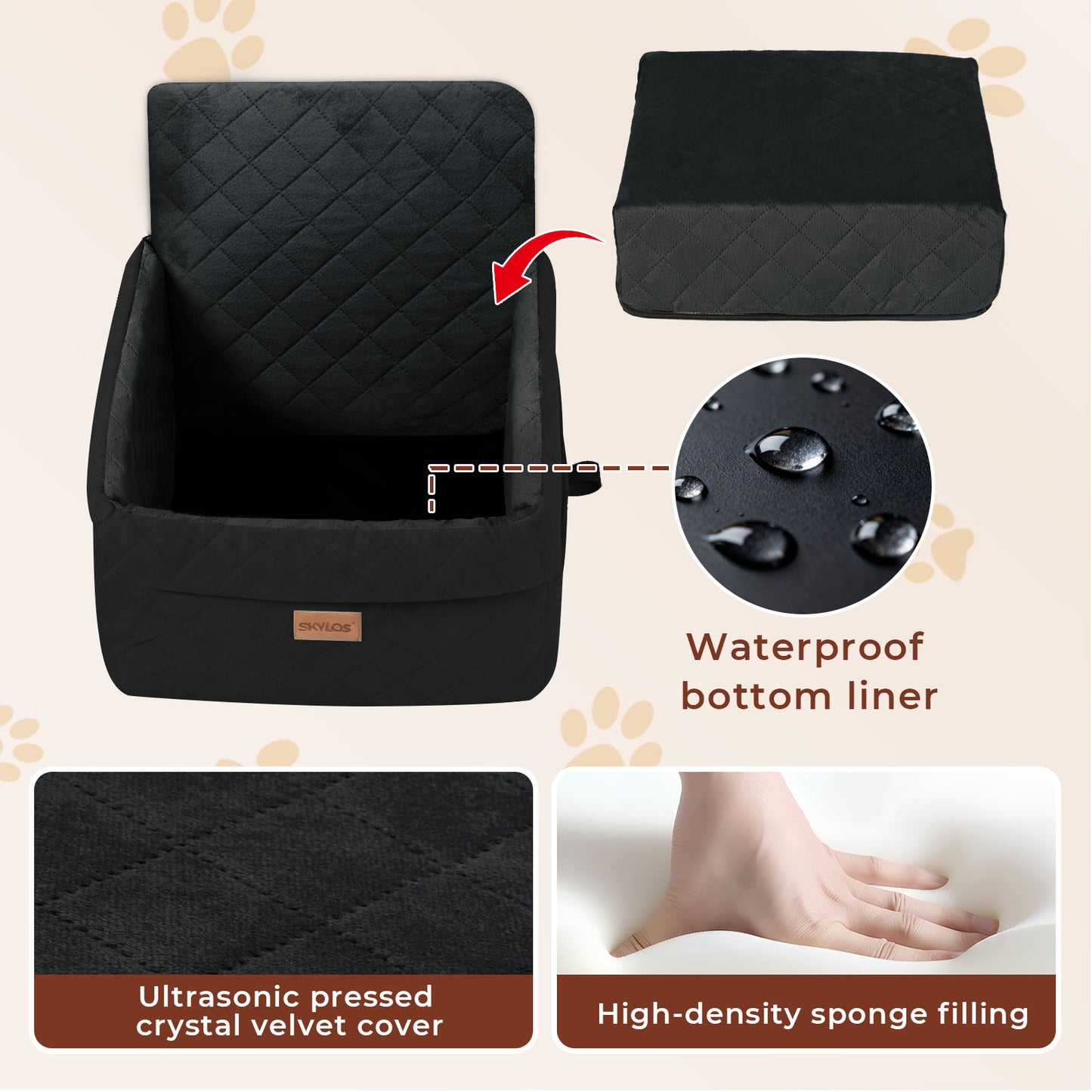Skylos Dog Car Seat for Small Dogs Cats Cosy Pet Travel Bed with Safety Leash