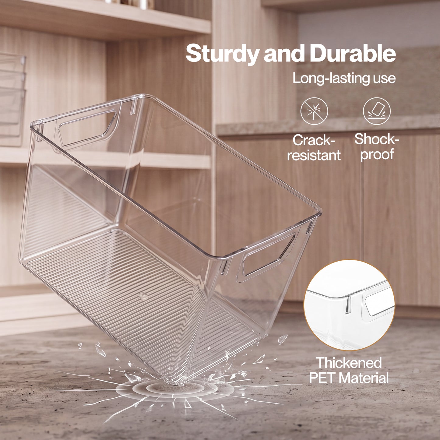 TOQUE 6PCS Fridge Storage Bins Clear Kitchen Organiser Containers PET Stackable