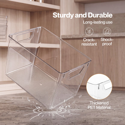 TOQUE 6PCS Fridge Storage Bins Clear Kitchen Organiser Containers PET Stackable