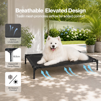 Skylos Elevated Dog Bed Large Breathable Three Sided Bolster for Outdoor Black
