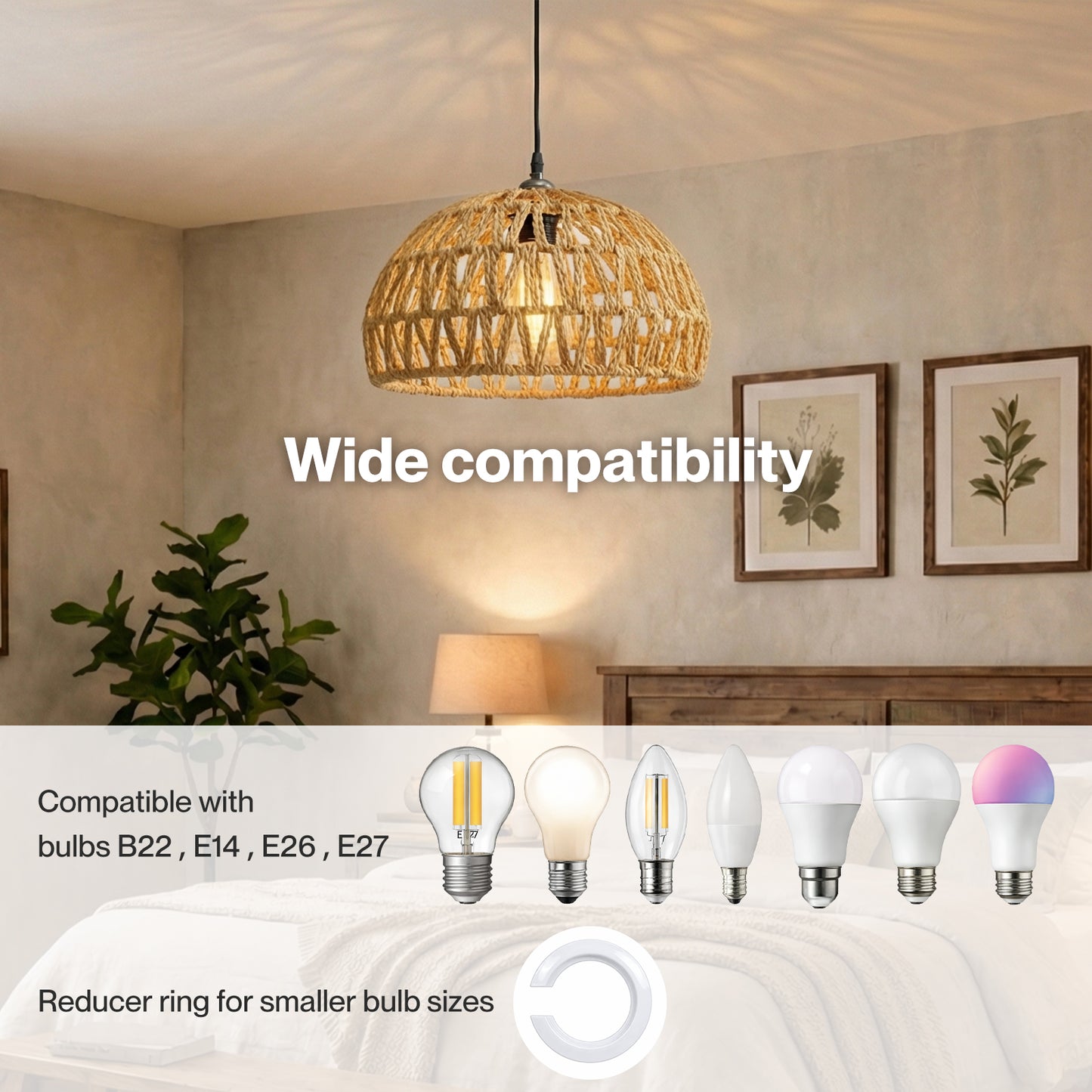 Emitto Rustic Ceiling Pendant Light Shade Hemp Rope Lamp Shade Boho Yellow 23cm