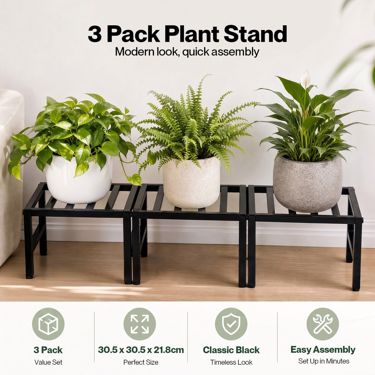 Levede Plant Stand Outdoor 3 Piece Set Carbon Steel Patio Garden Decor Black