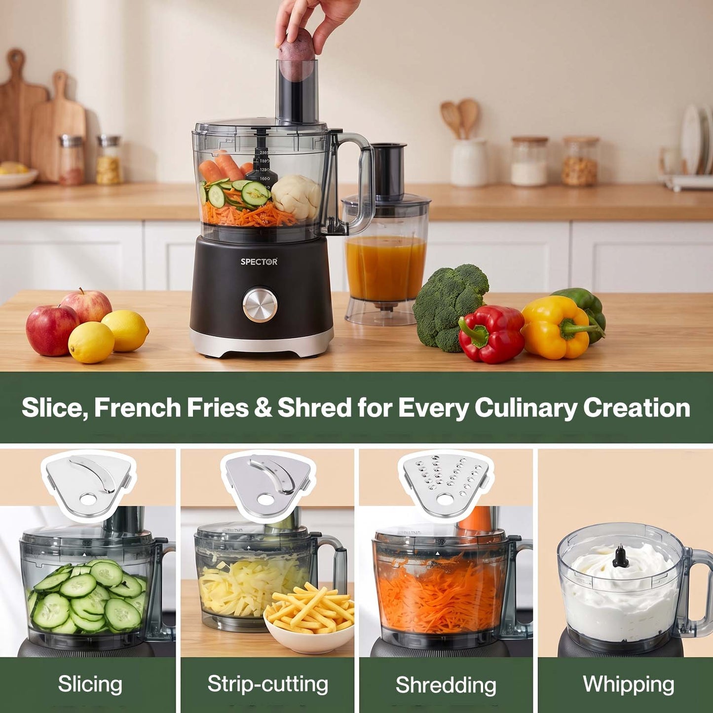 Spector Food Processor 1500W 2-Speed Pulse 2.5L Chopper 1.5L Glass Jug Black
