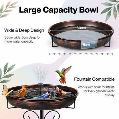 TOQUE Metal Bird Bath Outdoor Garden Bird Feeder Bowl Patio Decor Freestanding