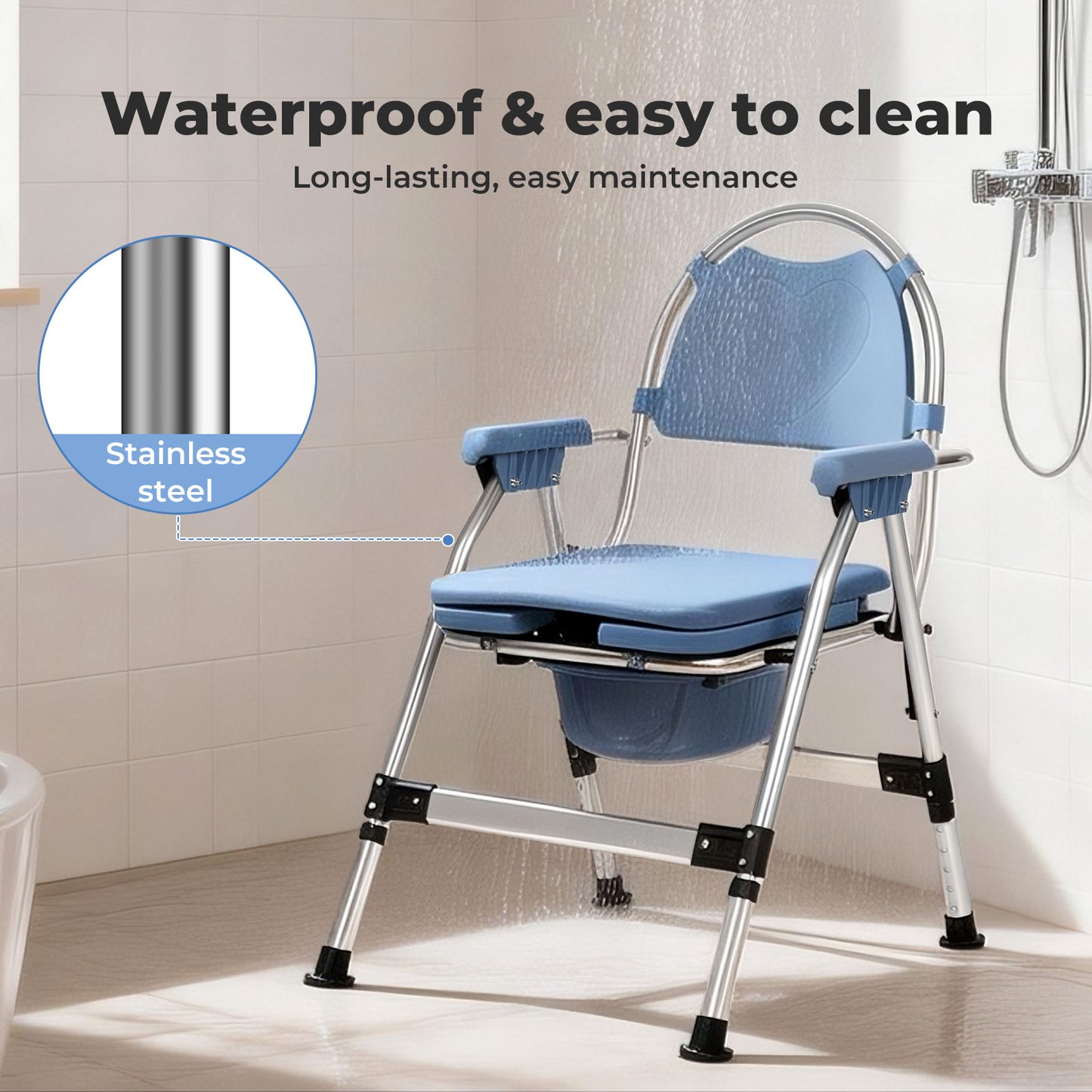 Levede Commode Chair for Bedroom Folding Adjustable Bedside Toilet Shower Chair