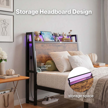 Levede Single Bed Frame Platform Storage Headboard Charging Station LED Lights