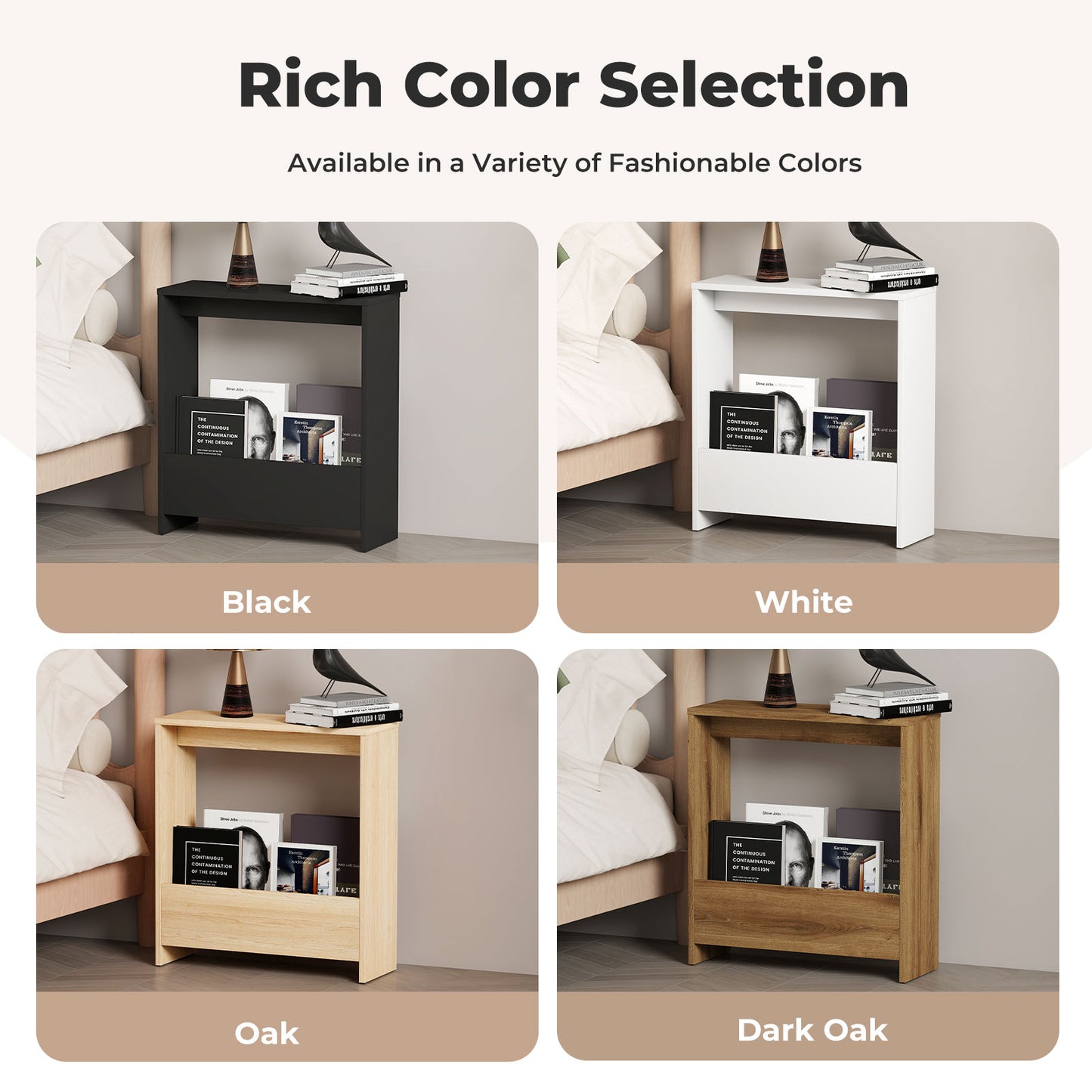 Levede Side Table with Magazine Storage End Table Narrow for Living Room White