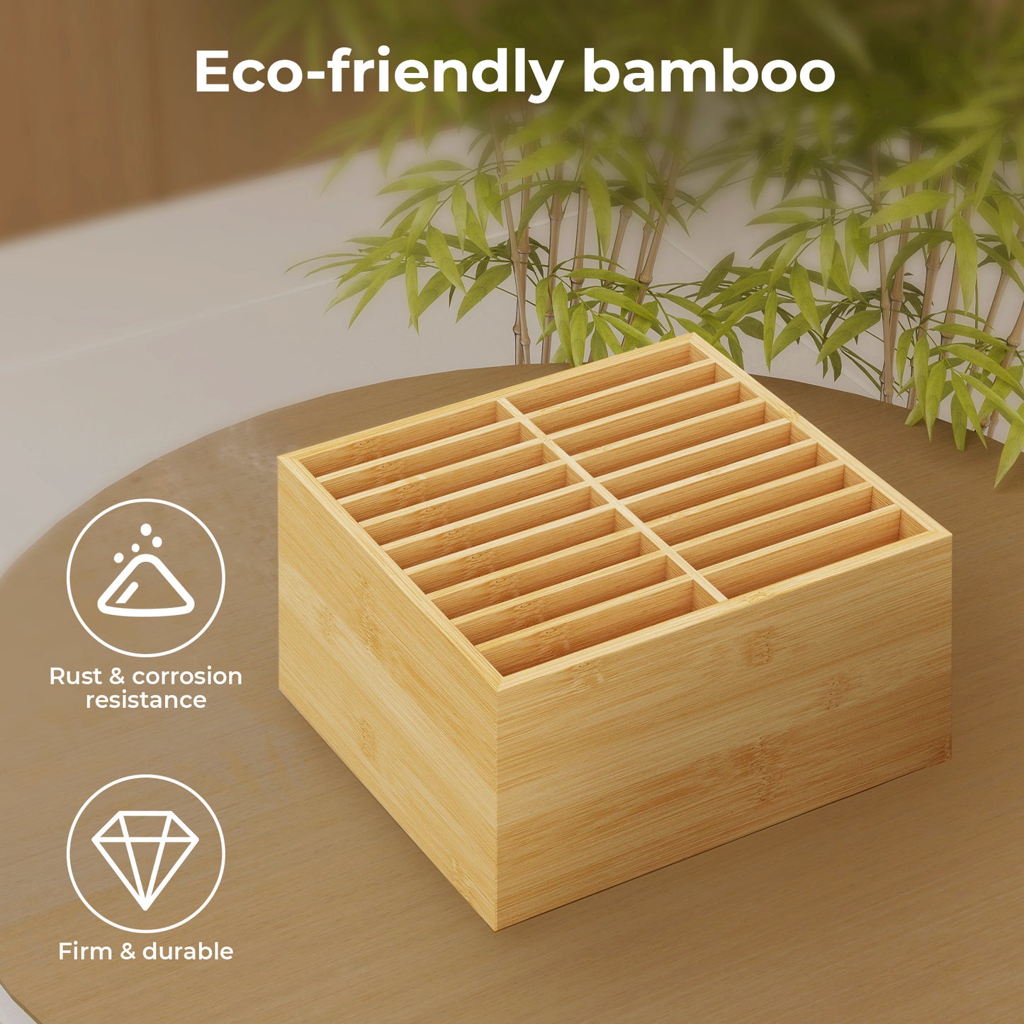Levede Marker Pen Storage Bamboo 18 Compartment Desk Organiser Craft Stationary