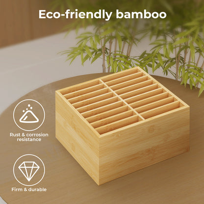 Levede Marker Pen Storage Bamboo 18 Compartment Desk Organiser Craft Stationary