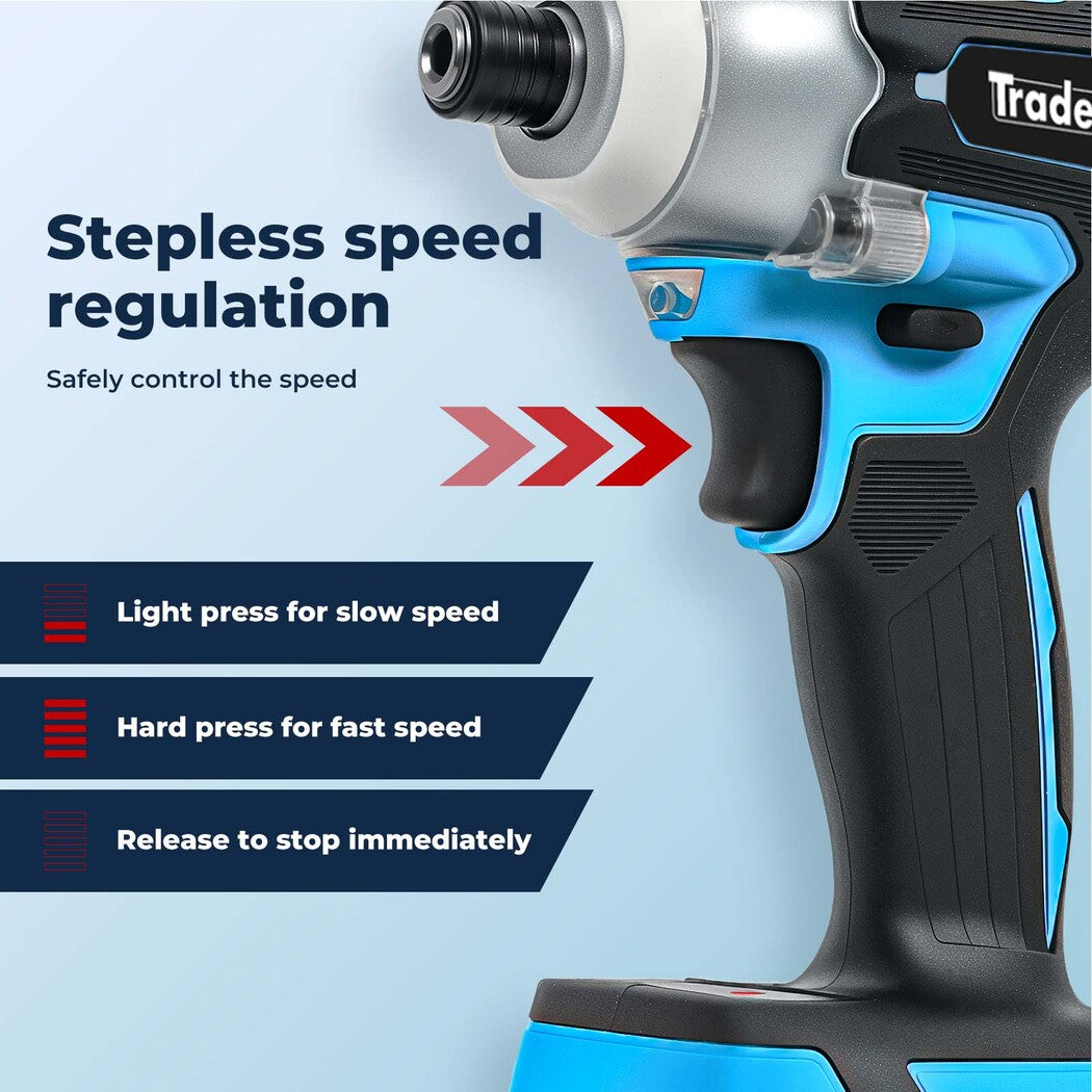 Traderight 21V Cordless Brushless Impact Driver 2 Battery 1/4" Electric Wrench