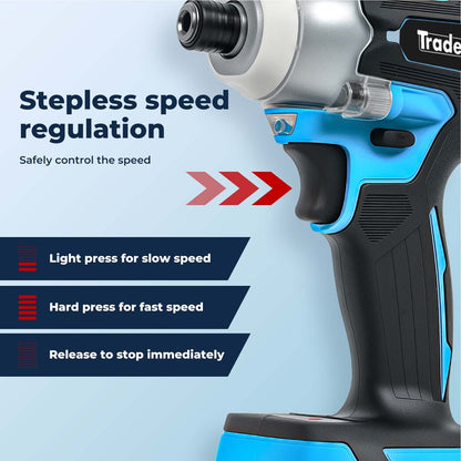 Traderight 21V Cordless Brushless Impact Driver 2 Battery 1/4" Electric Wrench
