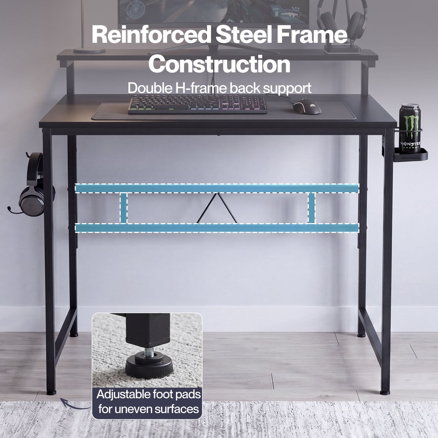 Levede Compact Gaming Desk PC Computer Table with Adjustable Monitor Shelf 80cm