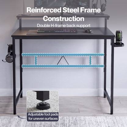 Levede Compact Gaming Desk PC Computer Table with Adjustable Monitor Shelf 80cm