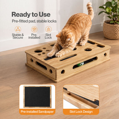 Skylos Cat Nail File Scratcher Large Solid Wood with Toy Balls for Indoor Cats