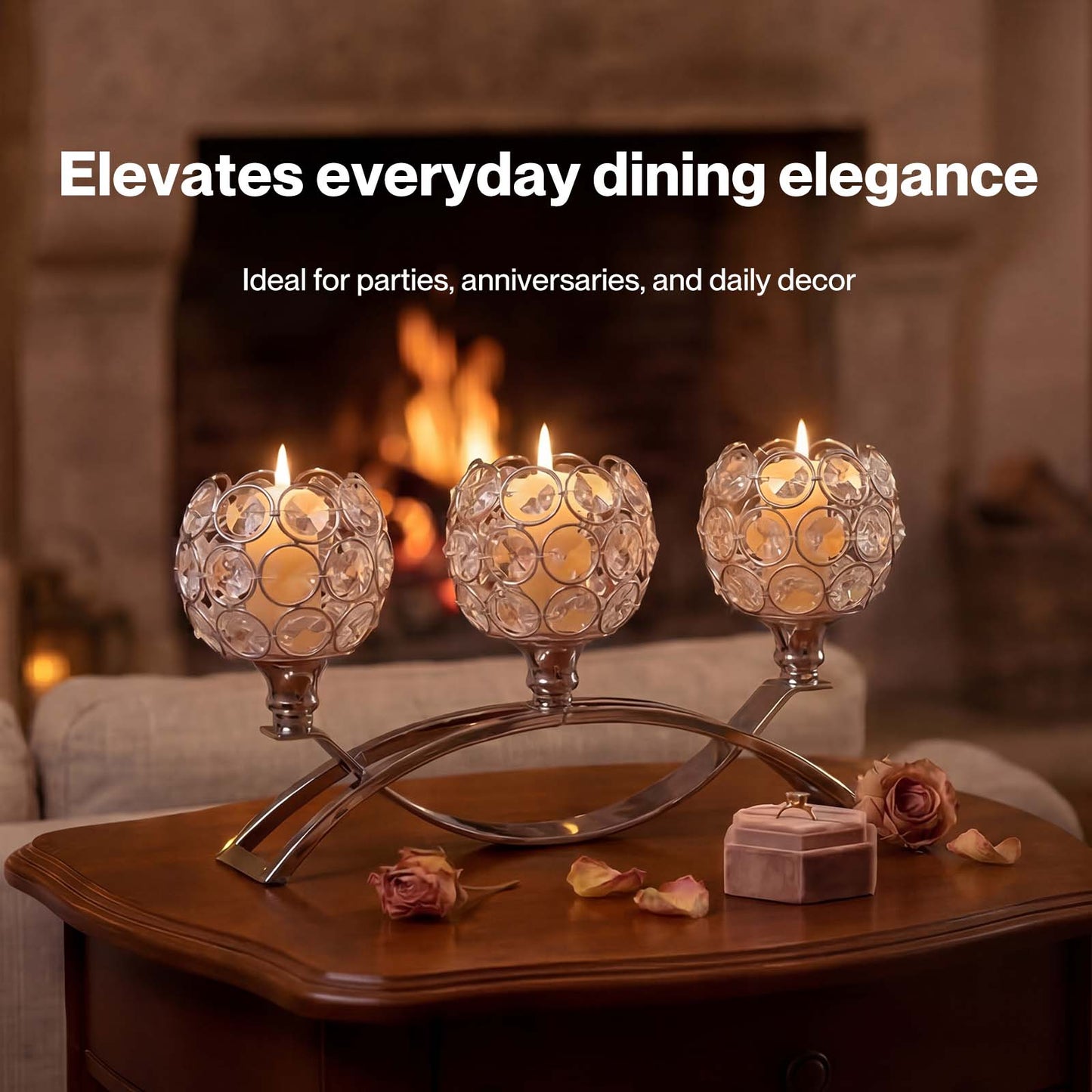 Levede Candle Holders 3 Arms Silver Arch Crystal Decoration Tealight Candlestick