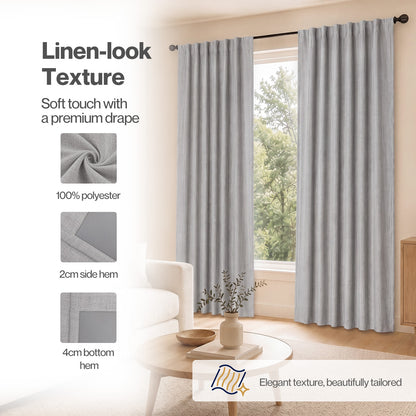 Marlow 100% Blackout Curtains Thermal Linen Look Ready Made Machine Washable