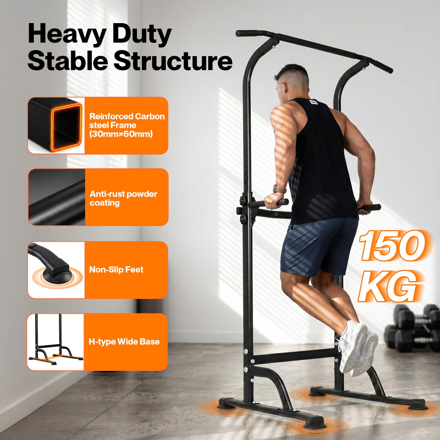 Centra Pull Up Station  9-Height Adjustable  150kg Carbon Steel  Black