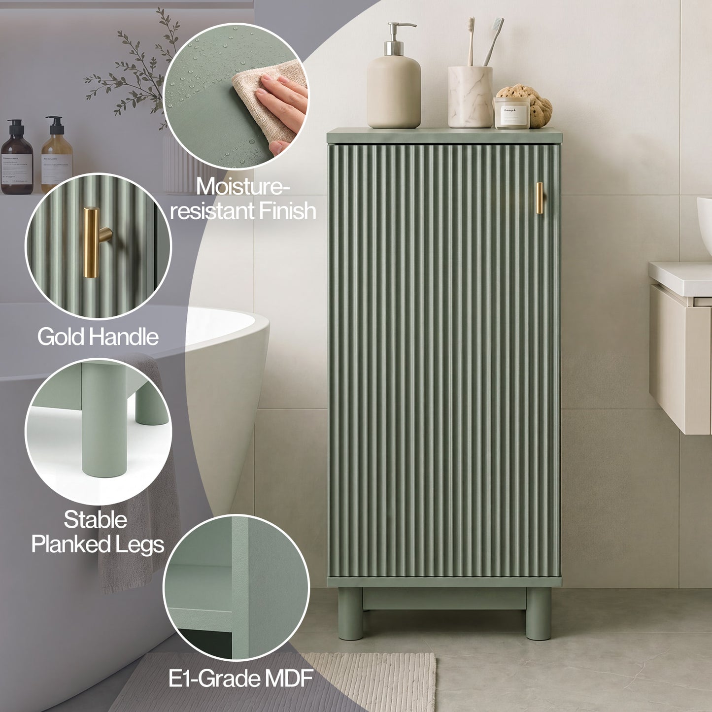 Levede 80cm Tall Bathroom Cabinet Vanity Narrow Storage Cupboard Fluted 3 Tier