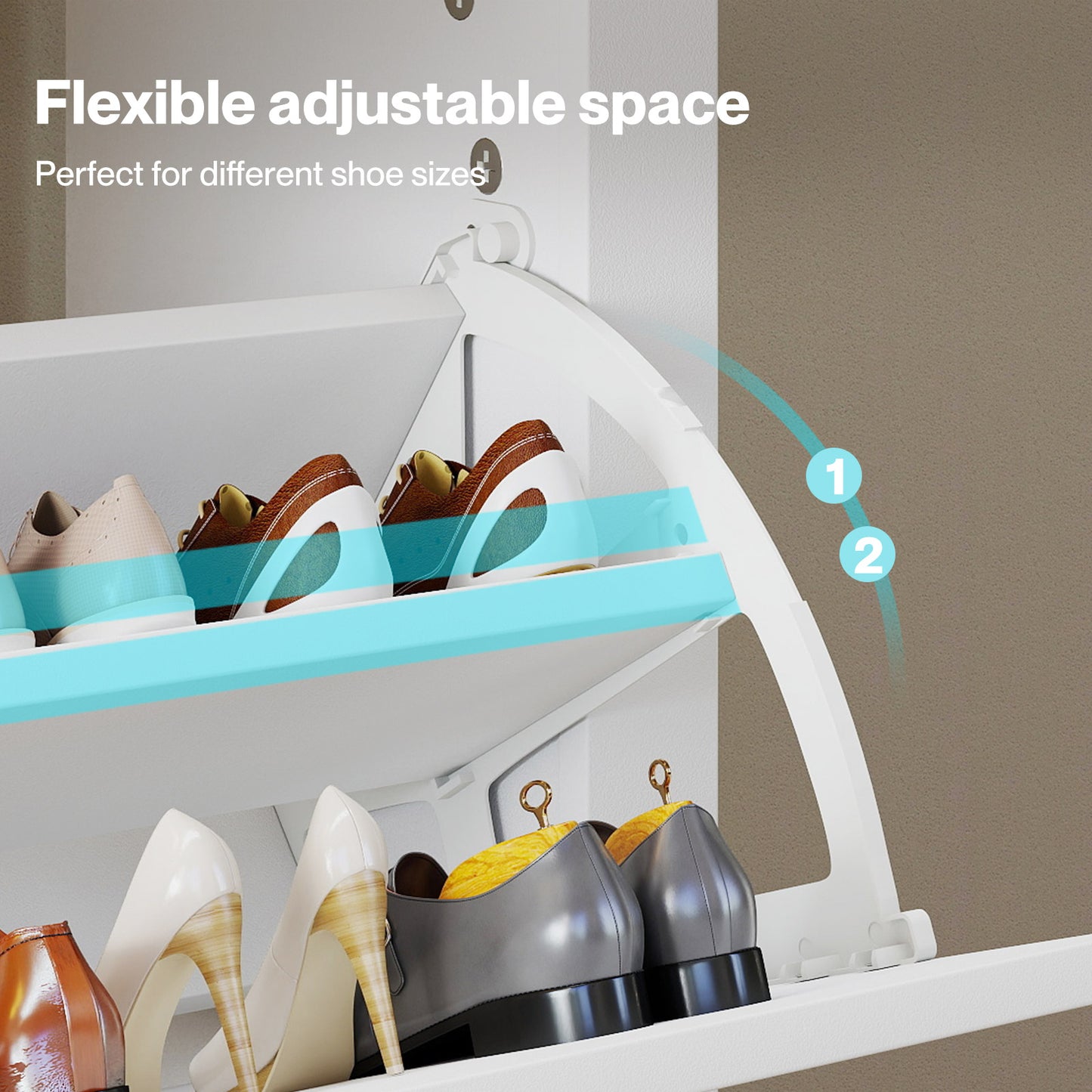 Levede Shoe Cabinet White Narrow Flip Drawers Adjustable Shelves Storage Cabinet