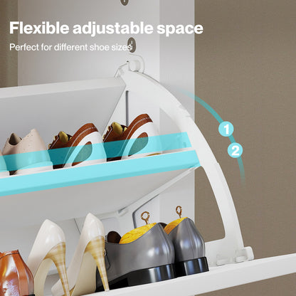 Levede Shoe Cabinet White Narrow Flip Drawers Adjustable Shelves Storage Cabinet