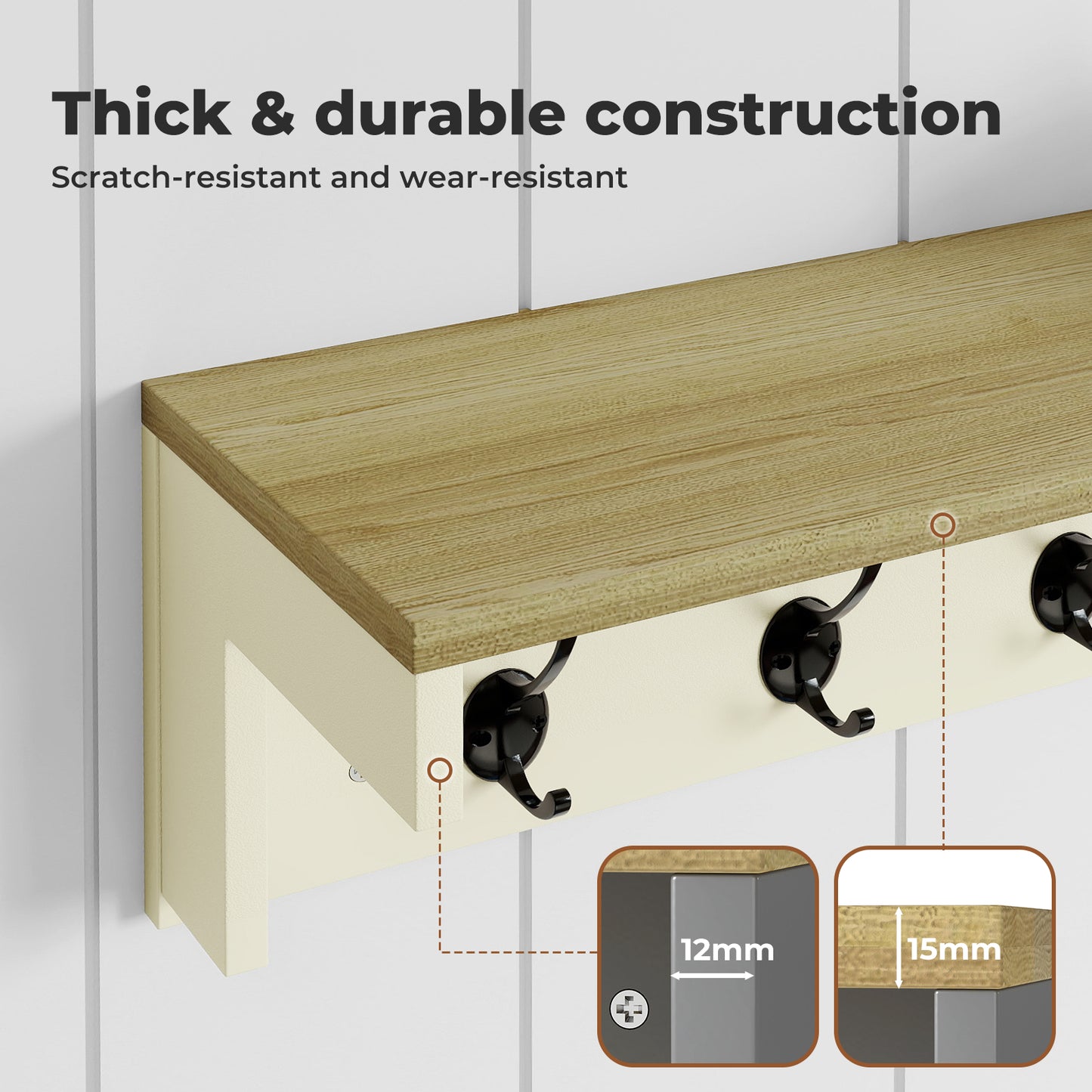 Levede Coat Rack Wall Mounted Shelf 7 Double Hooks Storage Entryway Hallway