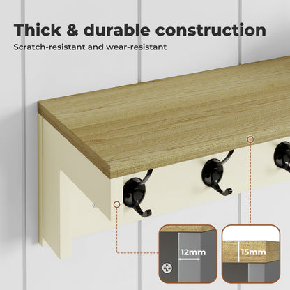 Levede Coat Rack Wall Mounted Shelf 7 Double Hooks Storage Entryway Hallway