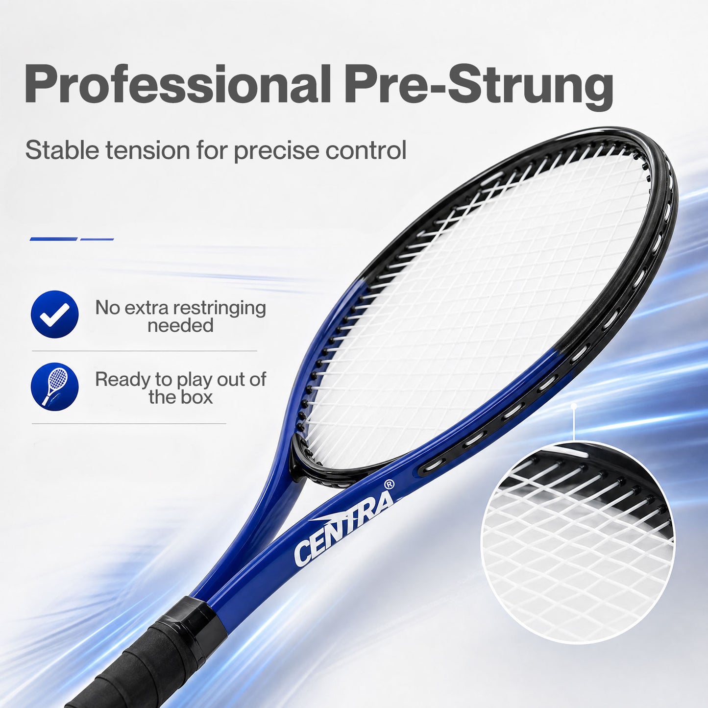 Centra 9Pcs Tennis Racket Set Lightweight Racquet Balls Carry Bag Overgrips