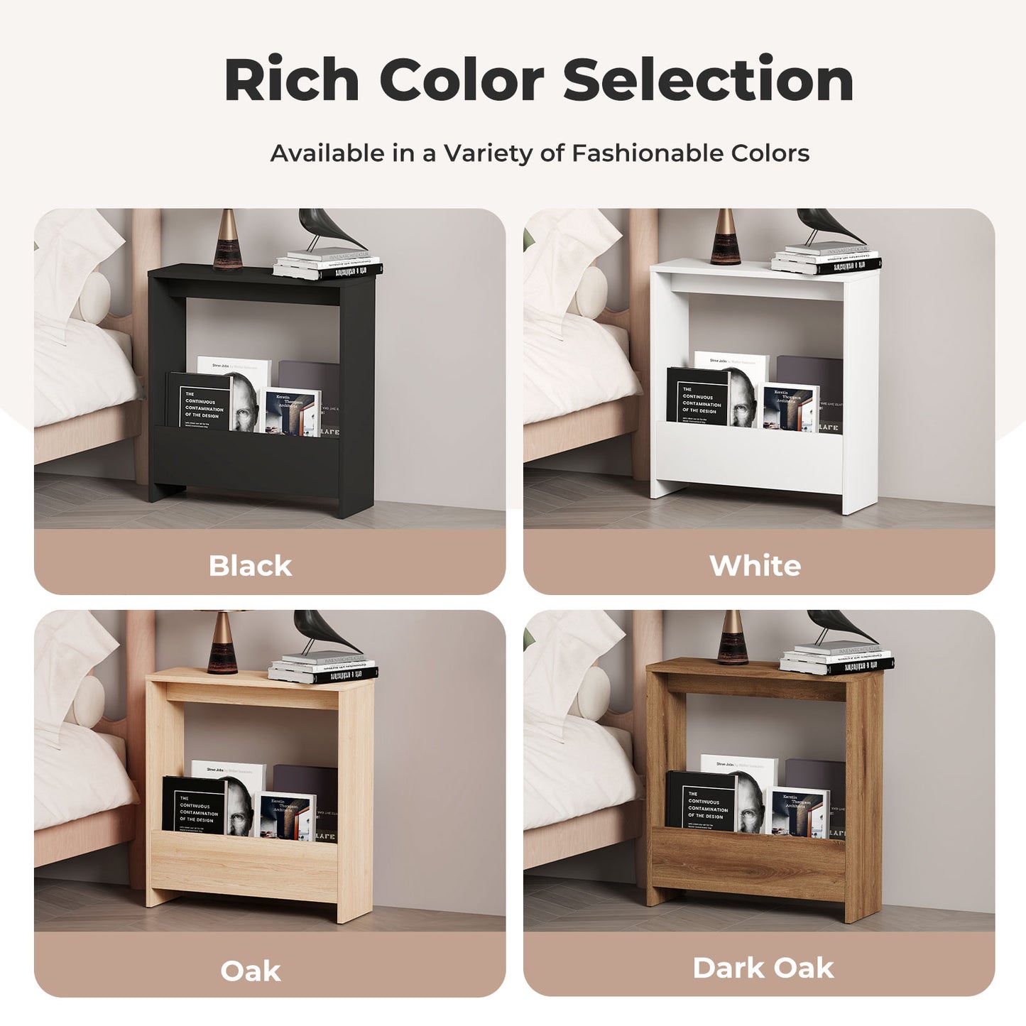 Levede Side Table Narrow Sofa End Table Wooden with Book Magazine Storage 20cm
