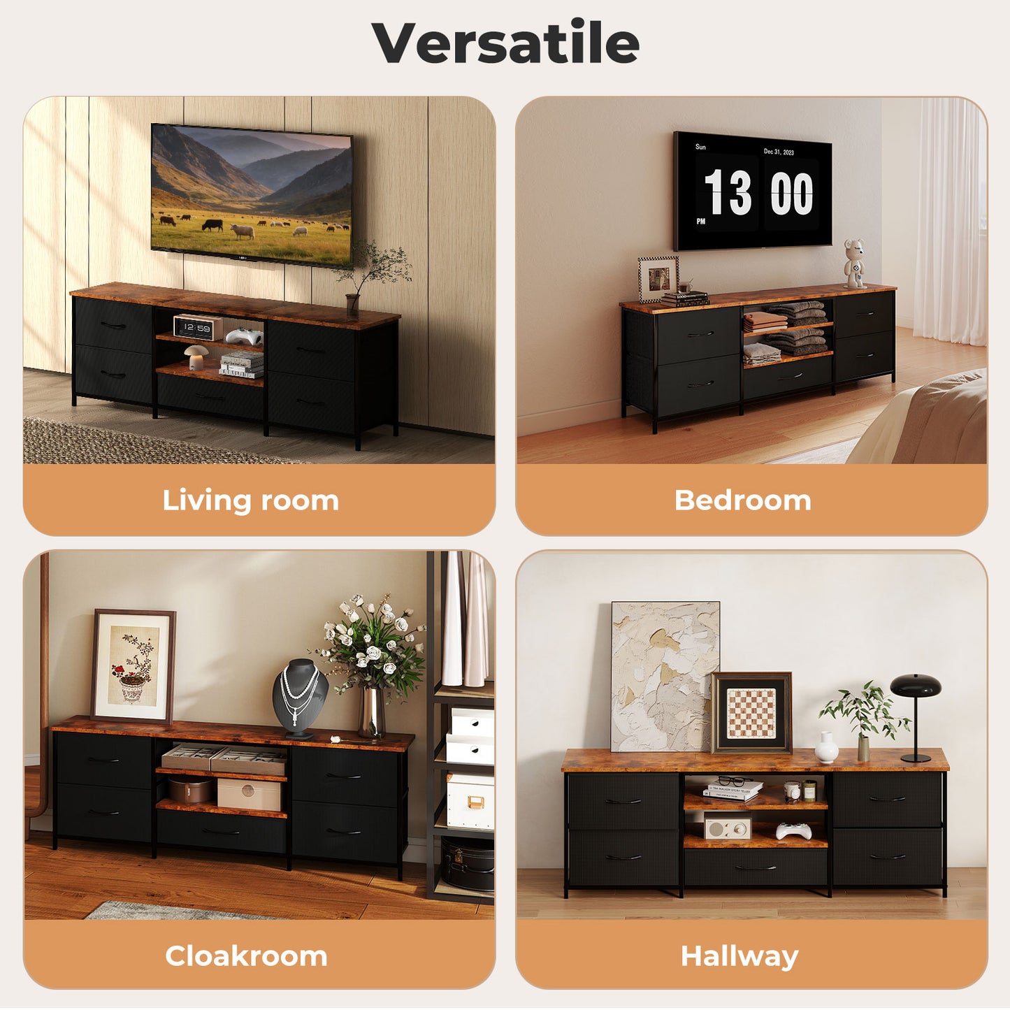 Levede TV Stand Cabinet Entertainment Unit 140cm with 5 Storage Drawers Shelves