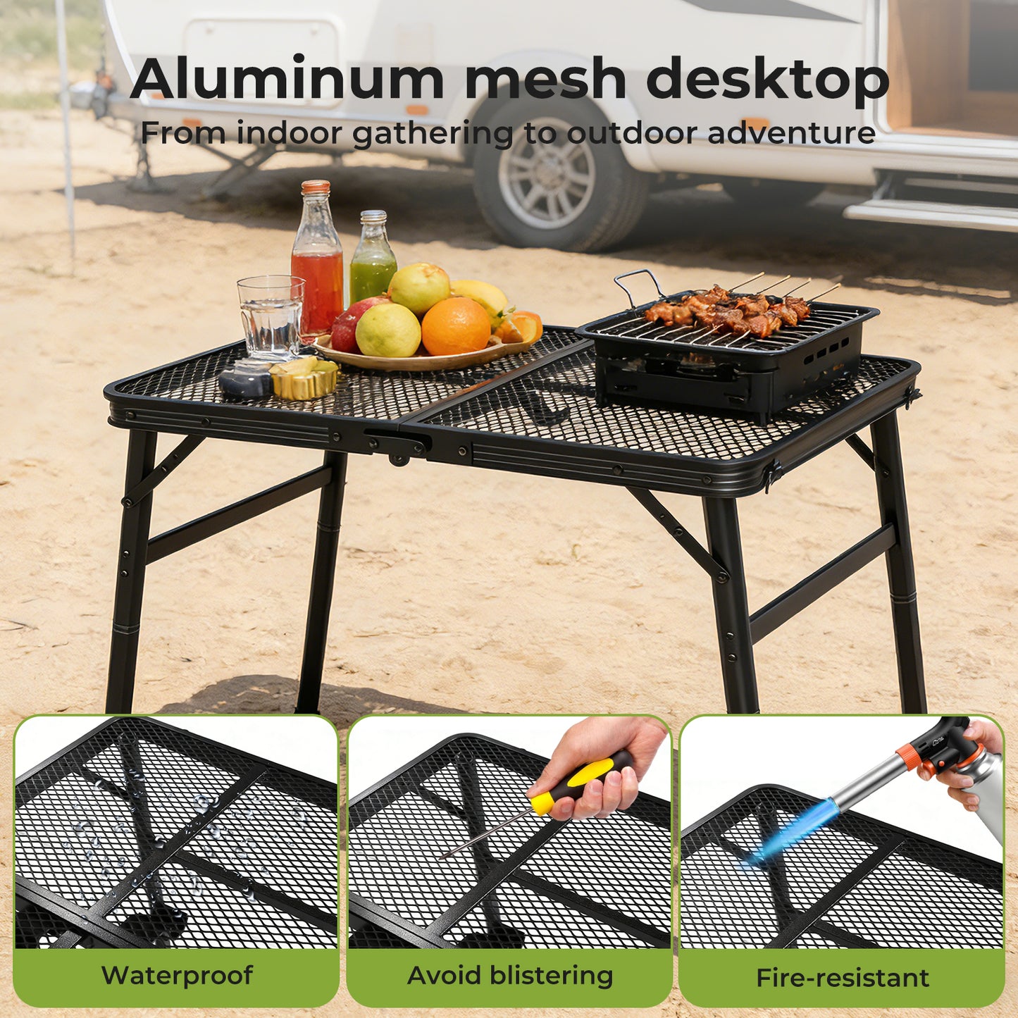 Levede Folding Camping Table Adjustable Height Aluminium Picnic Desk Black 90cm