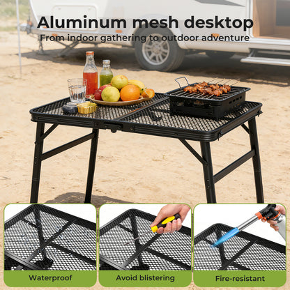 Levede Folding Camping Table Adjustable Height Aluminium Picnic Desk Black 90cm