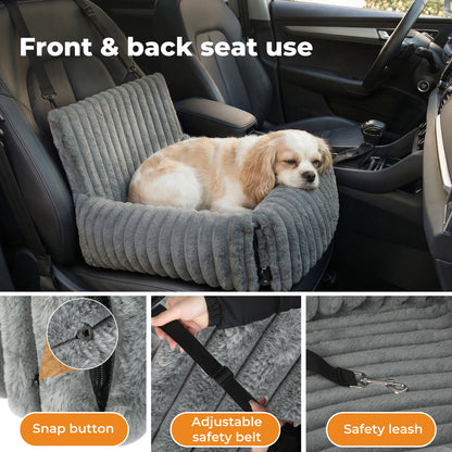 Skylos Dog Car Seat Booster Bed Carrier Memory Foam Travel Pet Seat Dark Grey