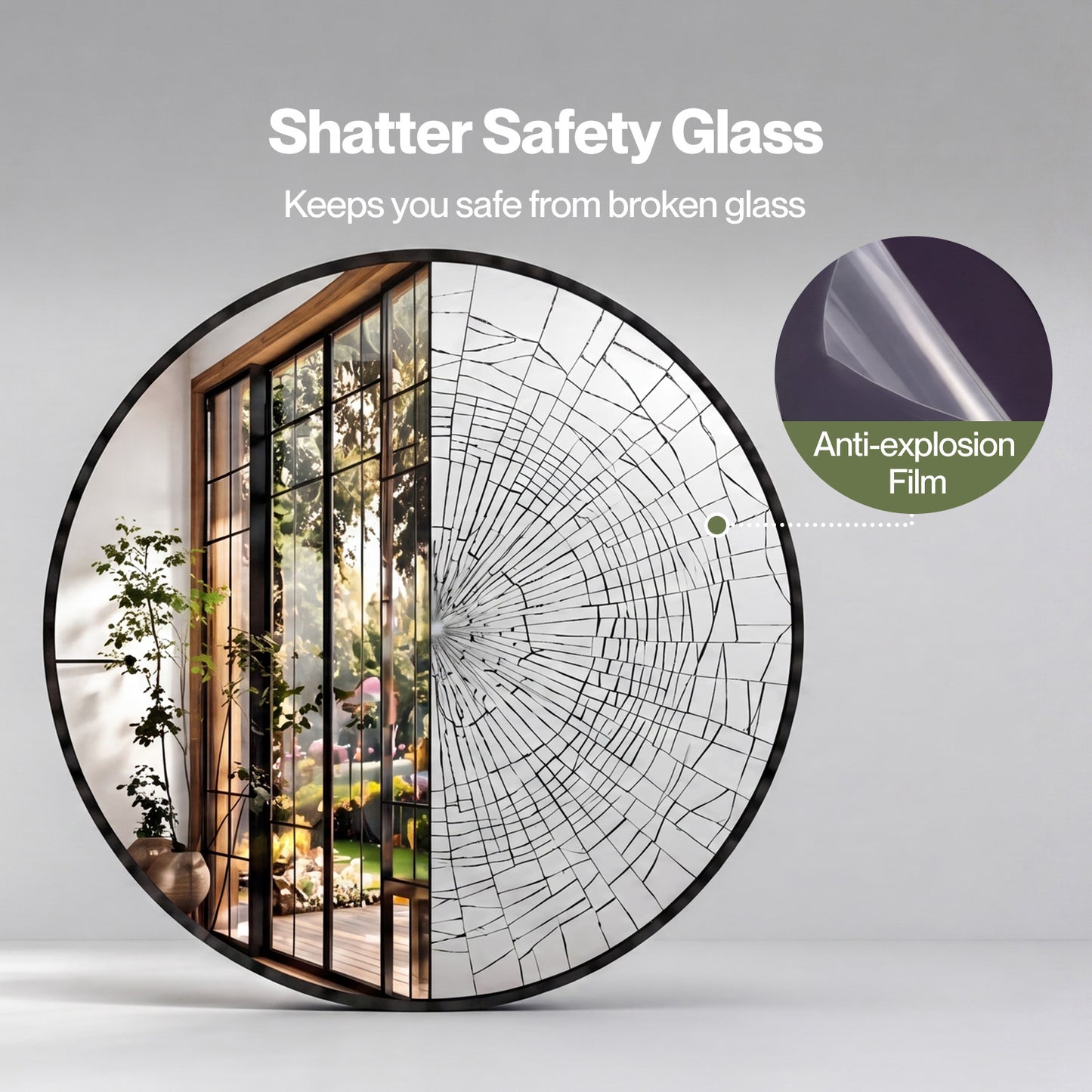 Yezi Wall Mirror Round Mirror Tempered Glass HD Make Up Mirror Bathroom 60cm