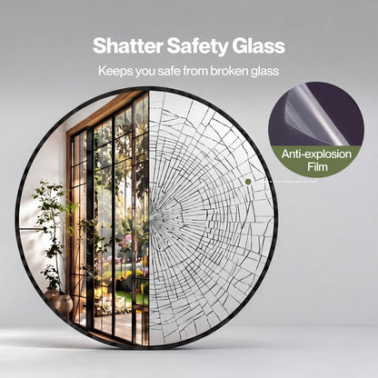 Yezi Wall Mirror Round Mirror Tempered Glass HD Make Up Mirror Bathroom 60cm