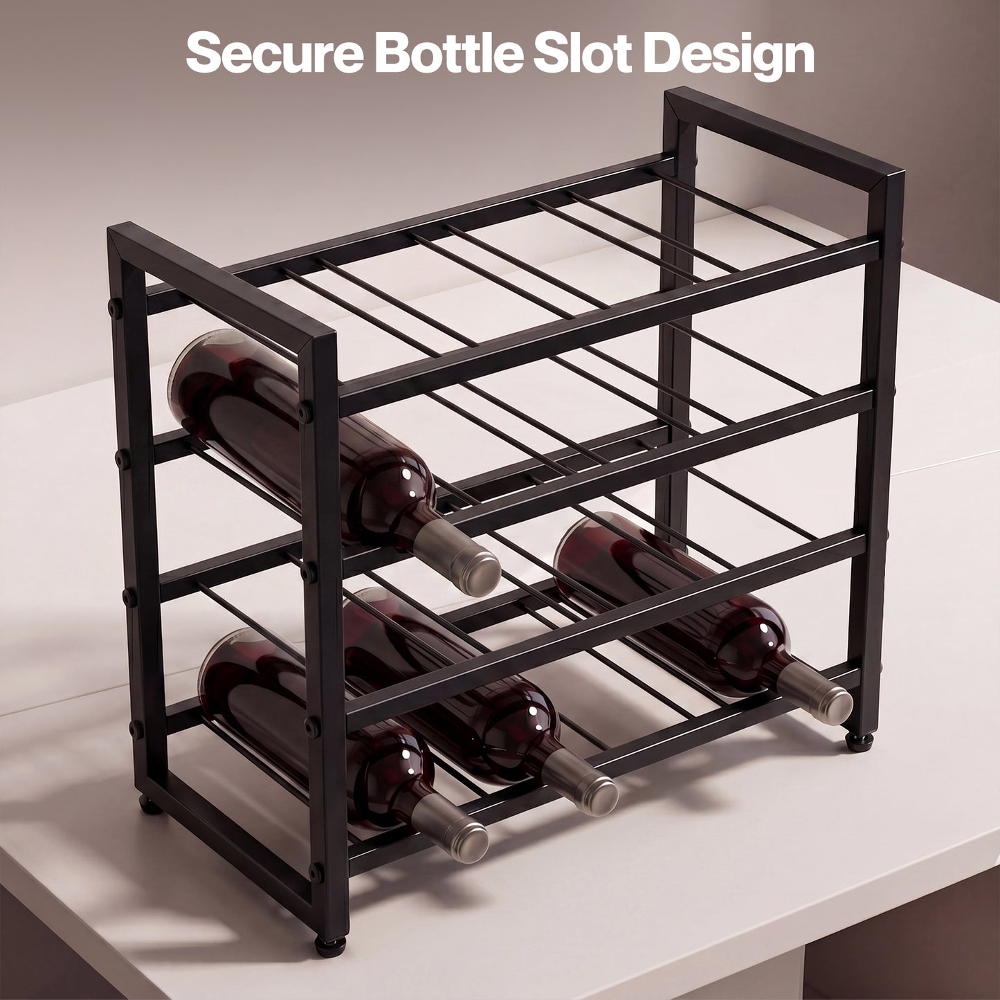 Levede 16 Bottle Wine Rack Countertop Wine Storage Organiser 4 Tier Metal Black