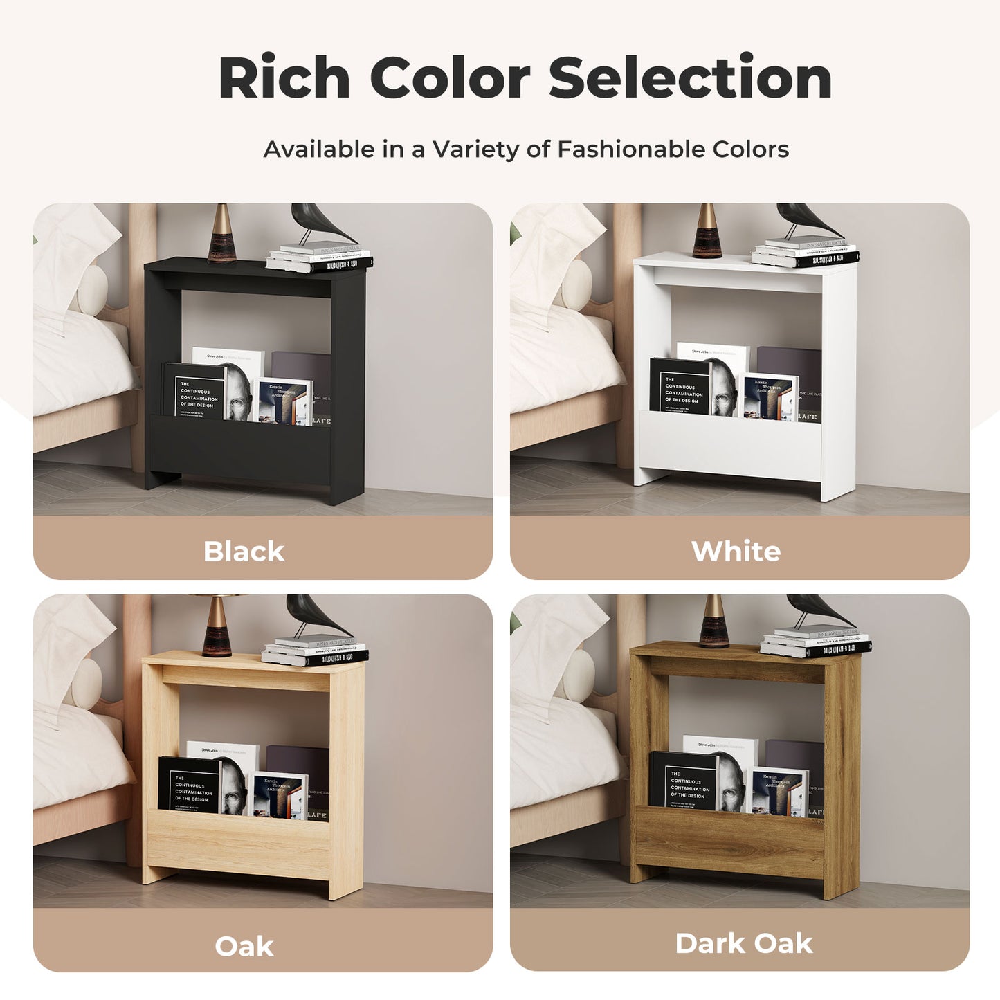 Levede Slim Side Table 2 Tier with Magazine Storage Narrow End Table 55x20x60cm