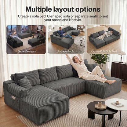 Levede Flexible Modular Sofa Cozy Memory Foam Corduroy Corner Convertible Couch