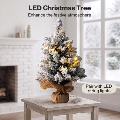 Santaco Christmas Tree Mini 49cm Snow Flocked PVC LED Tabletop Desk Xmas White