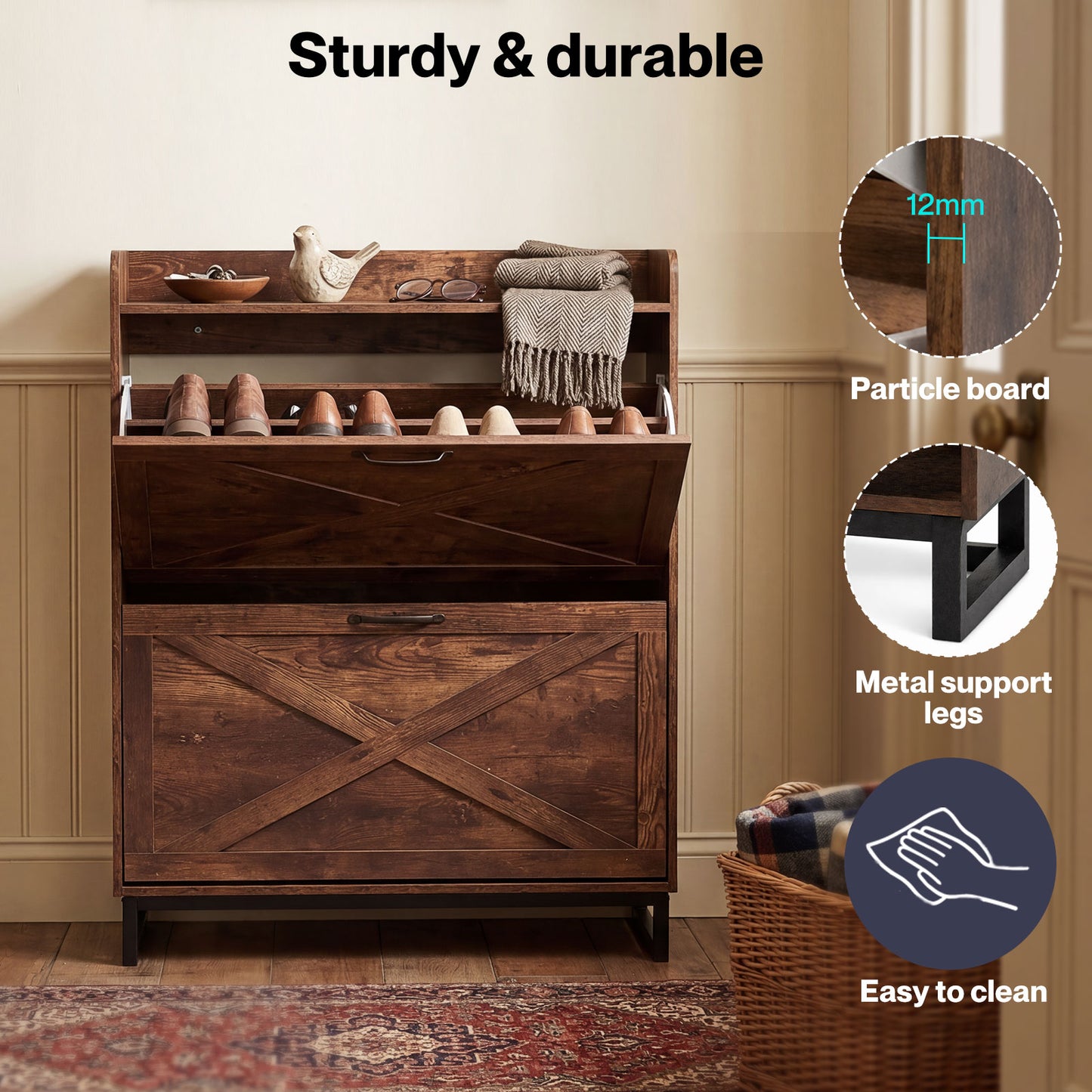 Levede Slim Shoe Cabinet Hallway Flip Shoe Storage Unit with Adjustable Shelves