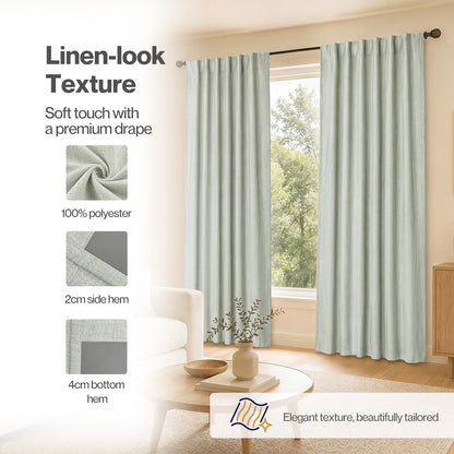 Marlow 100% Blackout Curtains Thermal Linen Look Pair Ready Made 46x72 in Green